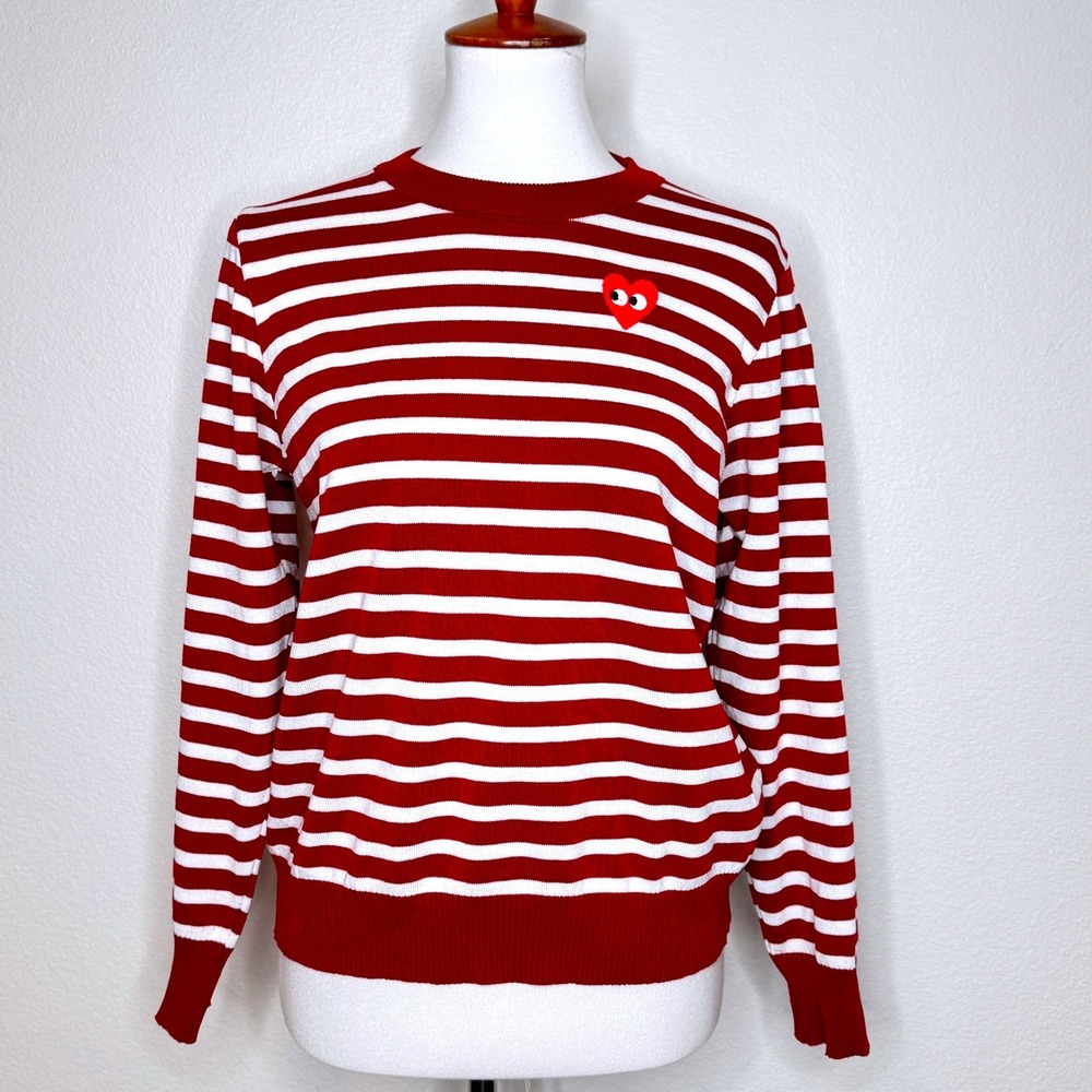 PLAY‎ Comme des Garcons Red Striped Sweater Small Embroidered Heart